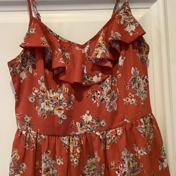 Xhiliration Mini Dress Size Small Spaghetti Straps Orange Floral Print Y2K 90s - Picture 2 of 10